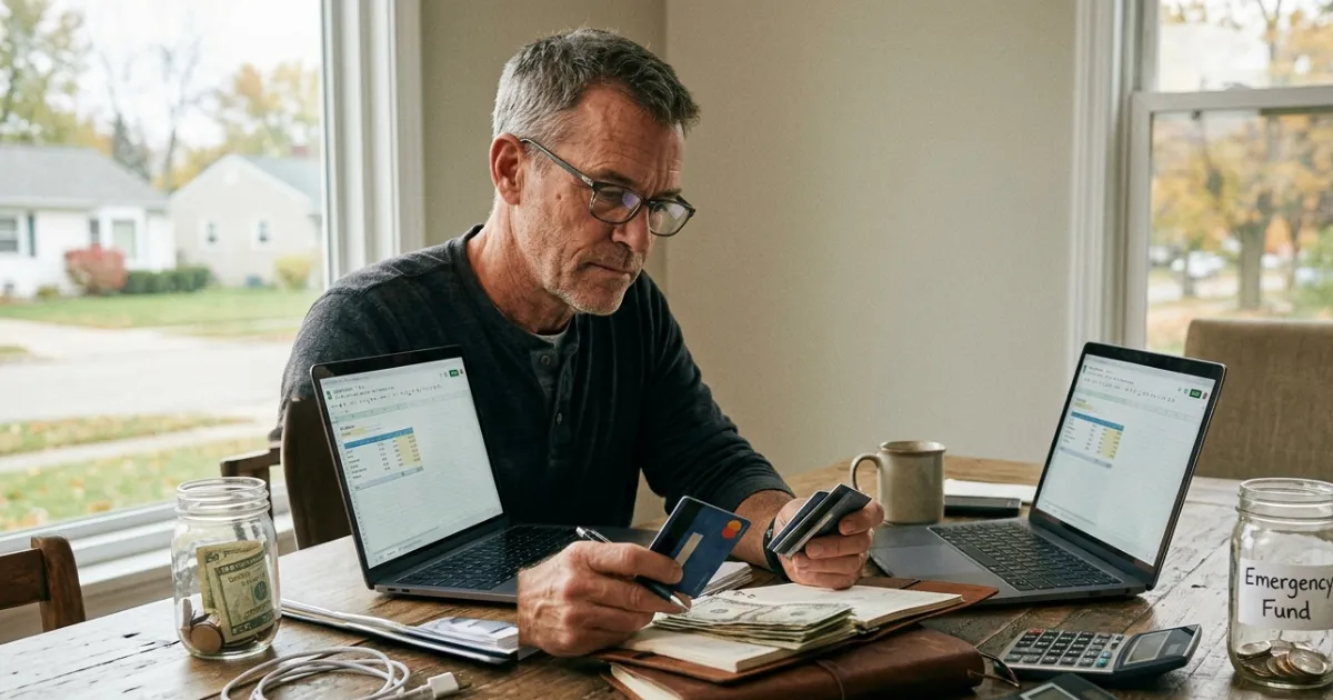 Person reviewing finances, budgeting plans, and expense reports to avoid common money mistakes and improve financial habits.