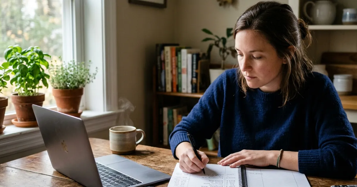 Person reviewing assets, liabilities, investments, and financial reports to track net worth growth over time.