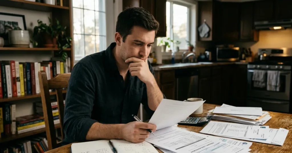 Person comparing personal loan offers, interest rates, fees, and repayment terms before choosing a lender.
