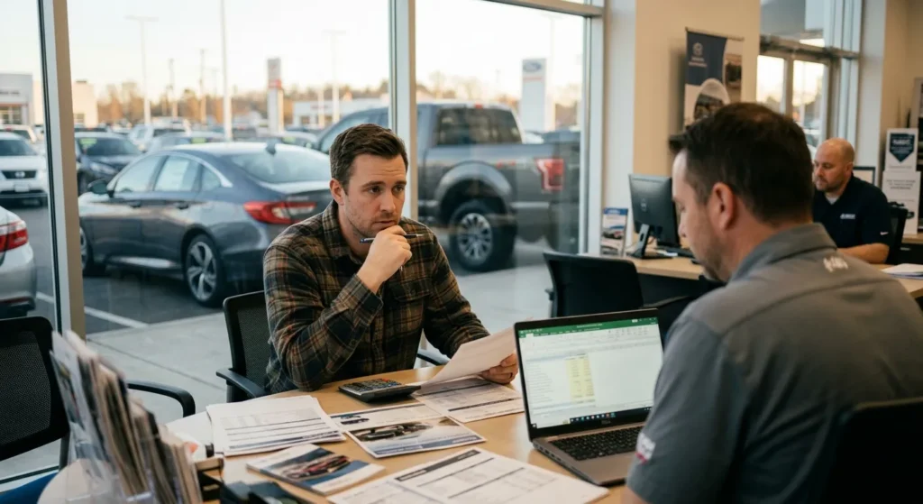 Professional personal finance workspace with an individual reviewing financial documents, budgeting plans, and investment information.