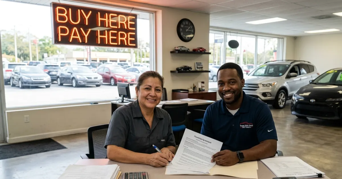 Customer discussing financing options directly with a business representative instead of using a traditional bank or lender.