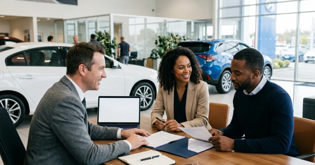 Customer comparing financing, leasing, and rent-to-own options while reviewing payment plans and purchase agreements.